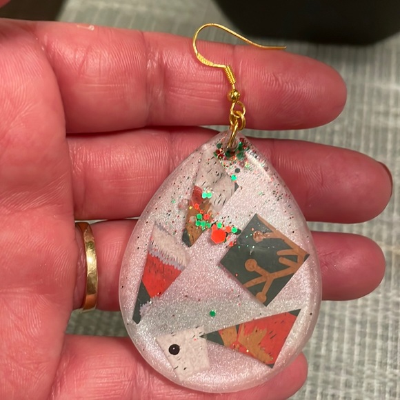 XMAS Handmade Festive Large Holiday Earrings White Teardrop - Picture 6 of 10